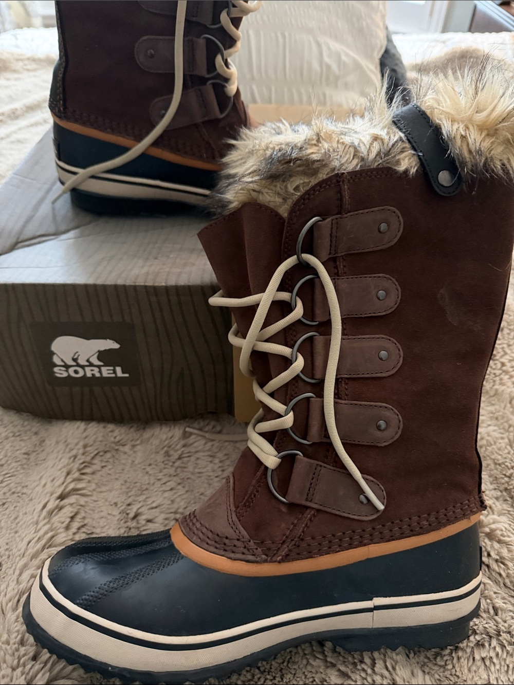 Sorel Joan of Arctic Tobacco Sudan Brown Fur-Trimmed Waterproof Winter Boot